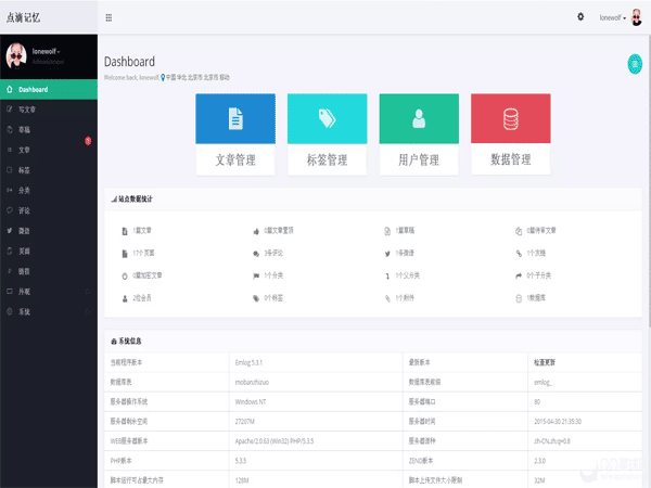 汉松收集网 Emlog后台管理面板主题